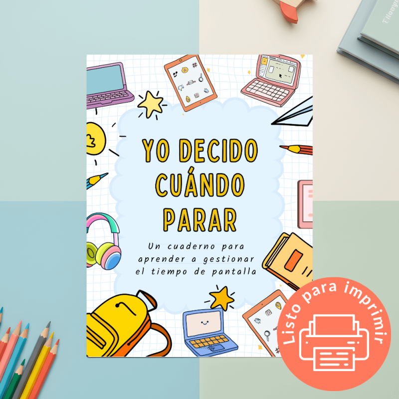 Cuaderno imprimible para ayudar a niños y niñas a gestionar el tiempo de pantalla de forma saludable