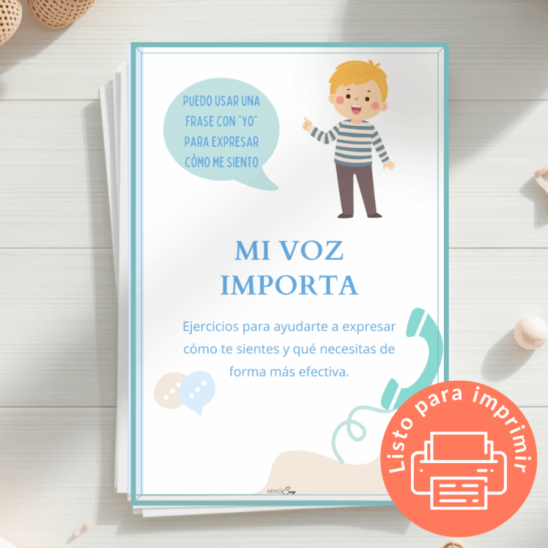 Cuaderno imprimible de comunicación asertiva para niños que ayuda a expresar emociones, poner límites y fortalecer la autoestima infantil | MIYOSOY